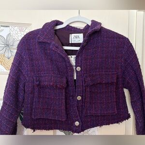 Zara Girls Purple Tweed Jacket - size: 6/7